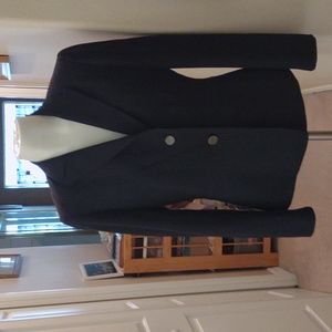 Women's pinstriped navy Tahari ASL suit  blazer w/ 2 x pants size 6